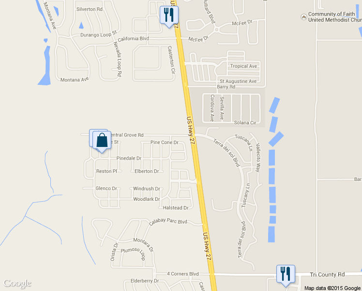 map of restaurants, bars, coffee shops, grocery stores, and more near 415 Pine Cone Drive in Davenport