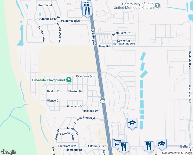 map of restaurants, bars, coffee shops, grocery stores, and more near 415 Pine Cone Drive in Davenport