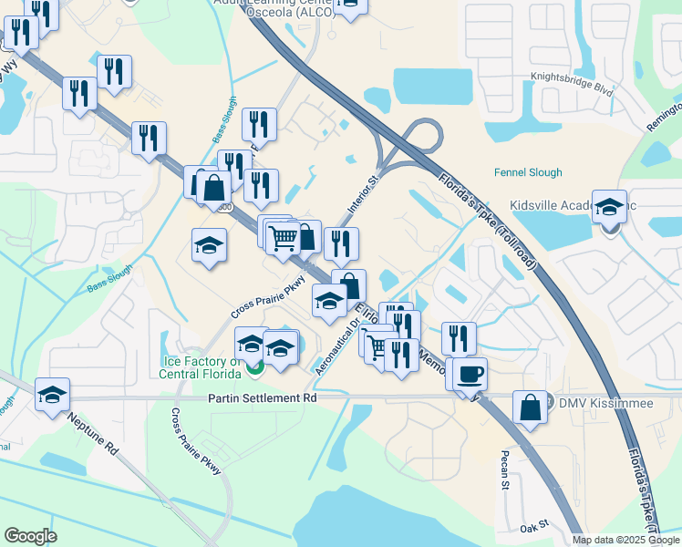 map of restaurants, bars, coffee shops, grocery stores, and more near 2291 East Irlo Bronson Memorial Highway in Kissimmee