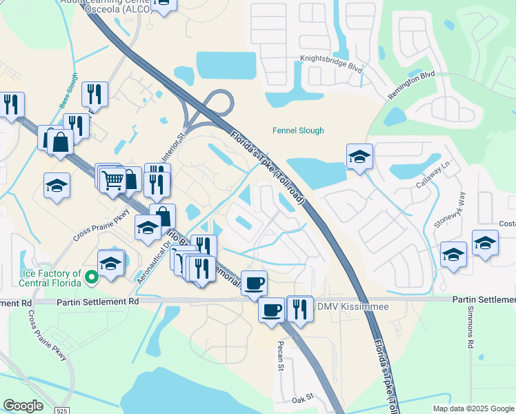map of restaurants, bars, coffee shops, grocery stores, and more near 2428 Hassonite Street in Kissimmee