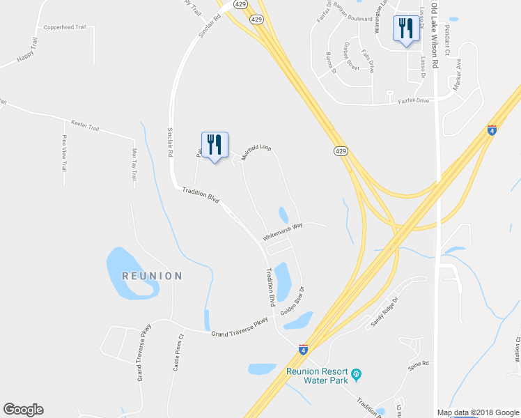 map of restaurants, bars, coffee shops, grocery stores, and more near 341 Muirfield Loop in Four Corners