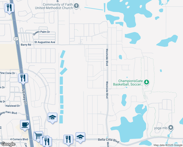 map of restaurants, bars, coffee shops, grocery stores, and more near Barry Road in Kissimmee