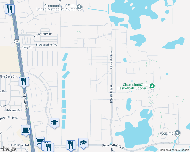 map of restaurants, bars, coffee shops, grocery stores, and more near Barry Road in Kissimmee