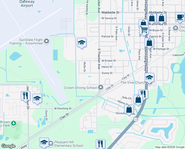 map of restaurants, bars, coffee shops, grocery stores, and more near 2028 Sunny Street in Kissimmee
