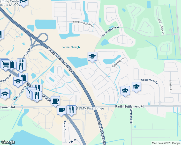 map of restaurants, bars, coffee shops, grocery stores, and more near 2507 Weddington Green Court in Kissimmee