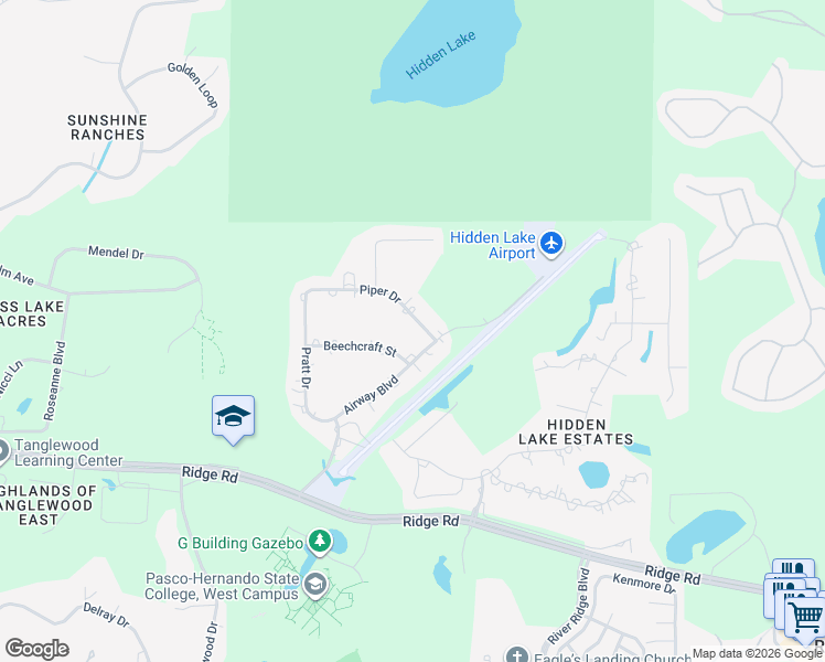 map of restaurants, bars, coffee shops, grocery stores, and more near 10440 Piper Drive in New Port Richey