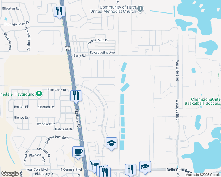 map of restaurants, bars, coffee shops, grocery stores, and more near 2871 Tuscany Lane in Davenport