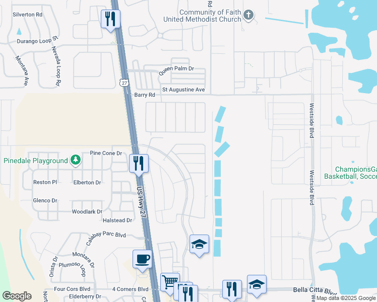 map of restaurants, bars, coffee shops, grocery stores, and more near 2871 Tuscany Lane in Davenport