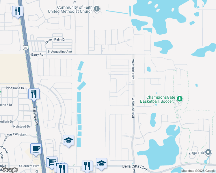 map of restaurants, bars, coffee shops, grocery stores, and more near Barry Road in Kissimmee