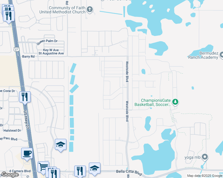 map of restaurants, bars, coffee shops, grocery stores, and more near Barry Road in Kissimmee