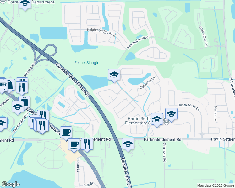 map of restaurants, bars, coffee shops, grocery stores, and more near 2604 Brandywine Court in Kissimmee