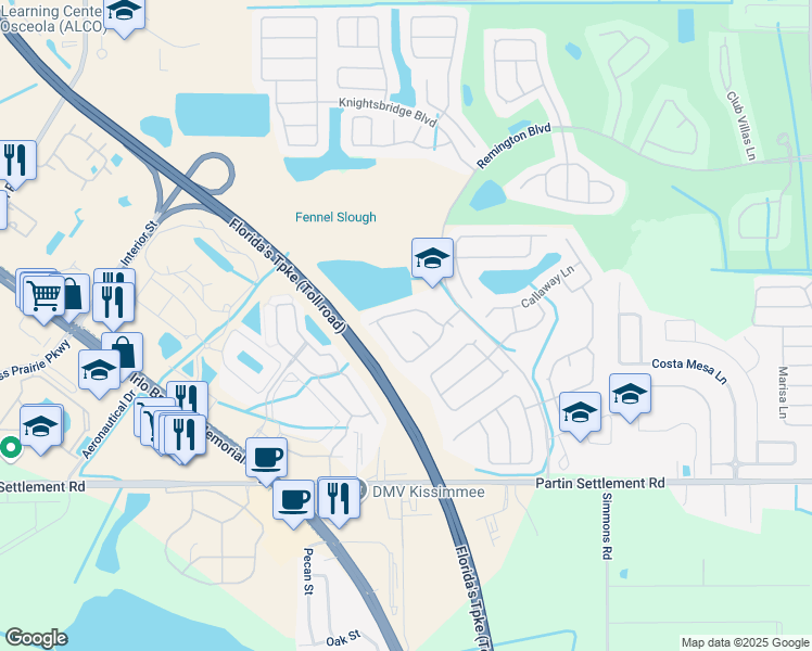 map of restaurants, bars, coffee shops, grocery stores, and more near 2507 Weddington Green Court in Kissimmee