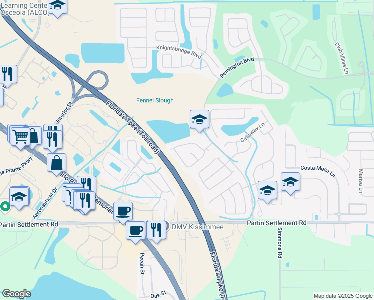 map of restaurants, bars, coffee shops, grocery stores, and more near 2507 Weddington Green Court in Kissimmee