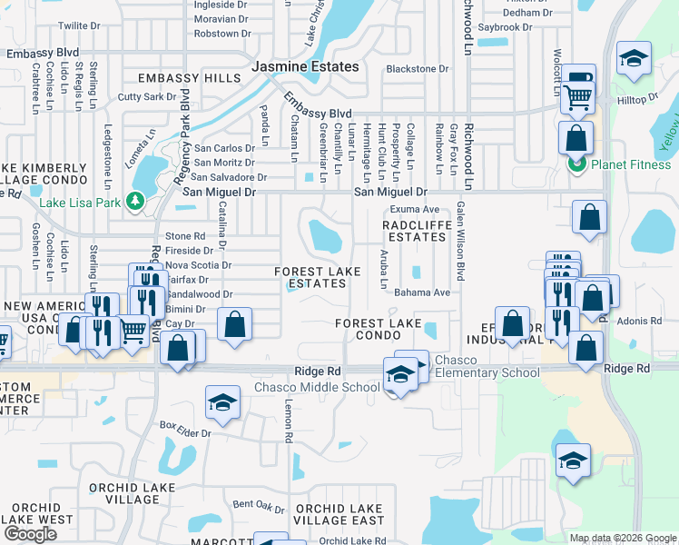 map of restaurants, bars, coffee shops, grocery stores, and more near in Jasmine Estates