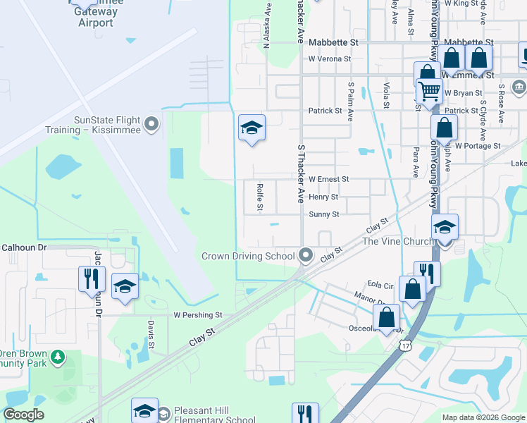 map of restaurants, bars, coffee shops, grocery stores, and more near 2028 Sunny Street in Kissimmee