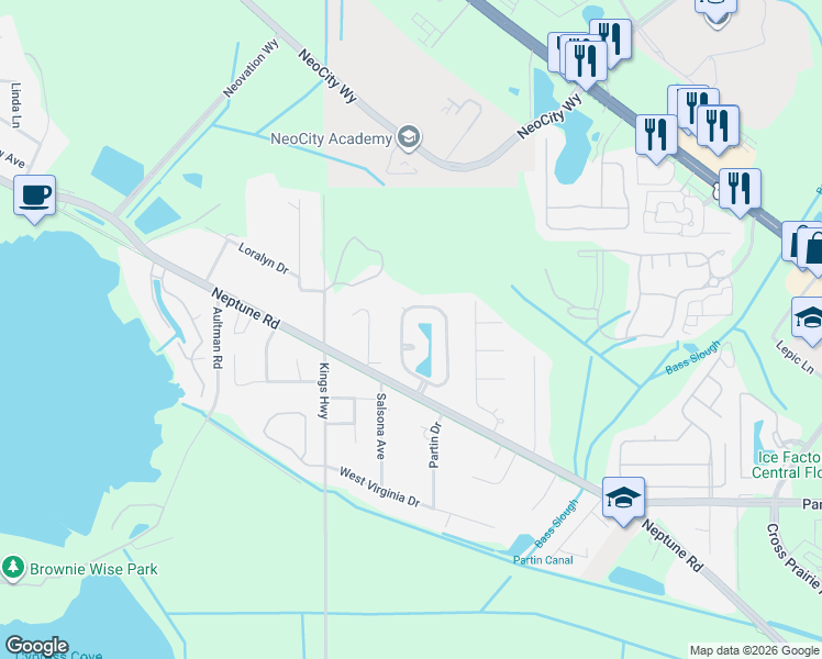 map of restaurants, bars, coffee shops, grocery stores, and more near 715 Adriane Park Circle in Kissimmee