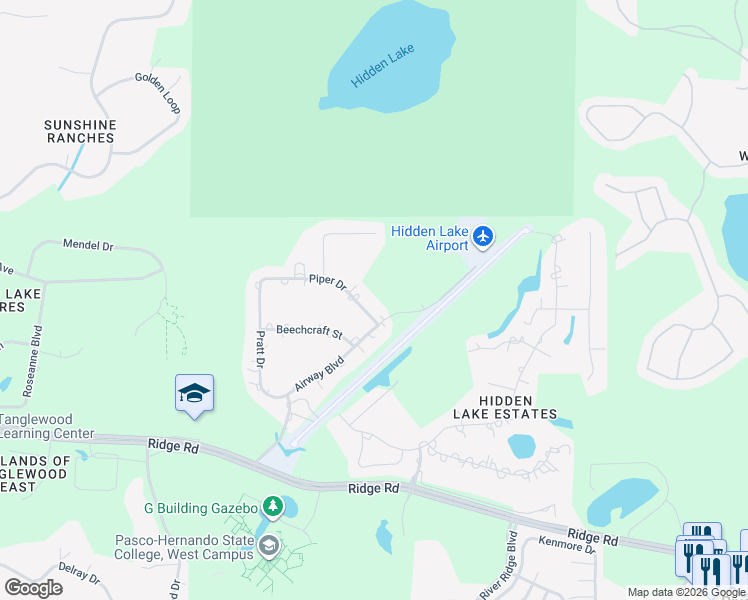 map of restaurants, bars, coffee shops, grocery stores, and more near 10440 Piper Drive in New Port Richey