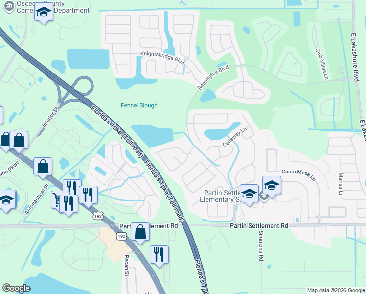 map of restaurants, bars, coffee shops, grocery stores, and more near 2692 Willow Glen Circle in Kissimmee