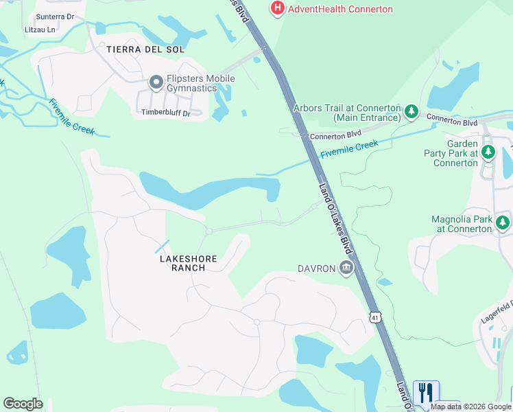 map of restaurants, bars, coffee shops, grocery stores, and more near 8731 Preston Woods Court in Land O' Lakes