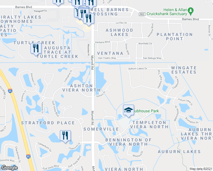 map of restaurants, bars, coffee shops, grocery stores, and more near 4812 Solitary Drive in Rockledge