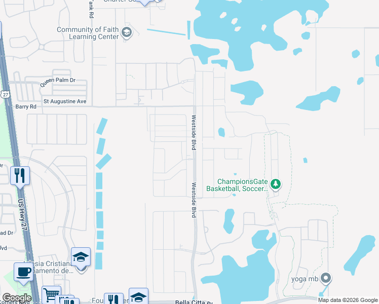 map of restaurants, bars, coffee shops, grocery stores, and more near Barry Road in Kissimmee