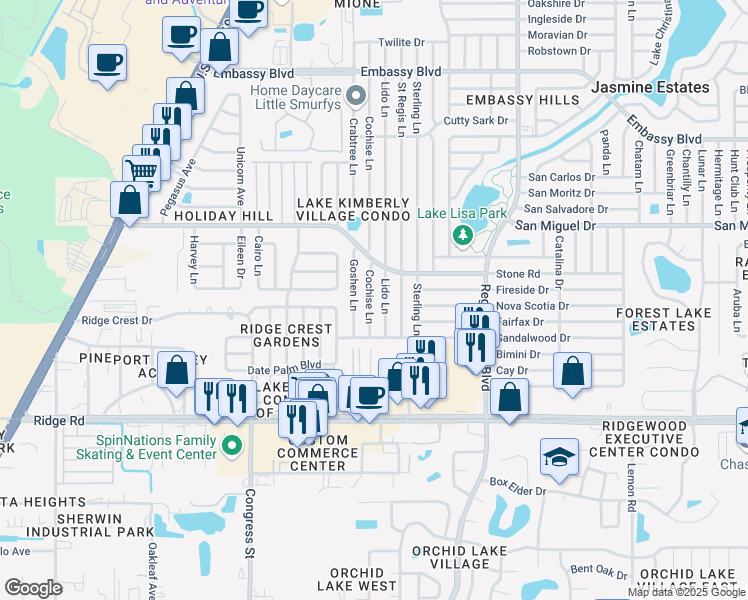 map of restaurants, bars, coffee shops, grocery stores, and more near 8804 Cochise Lane in Port Richey