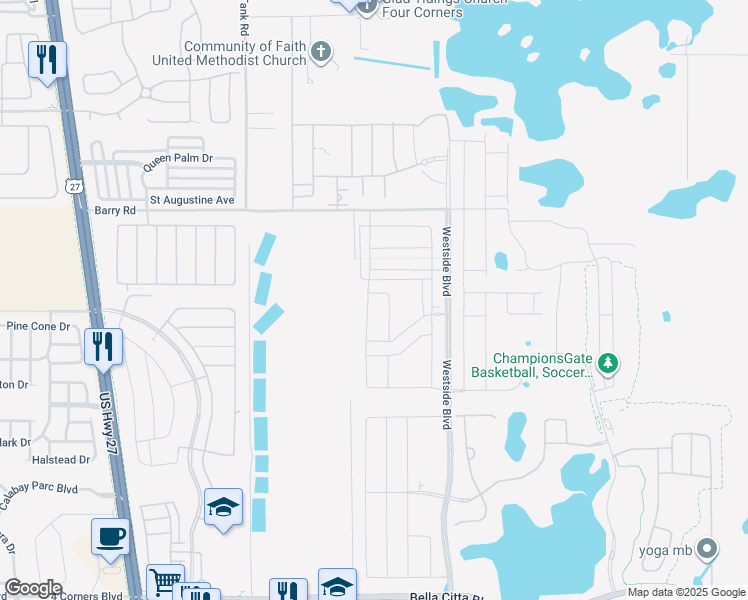 map of restaurants, bars, coffee shops, grocery stores, and more near Unnamed Road in Kissimmee