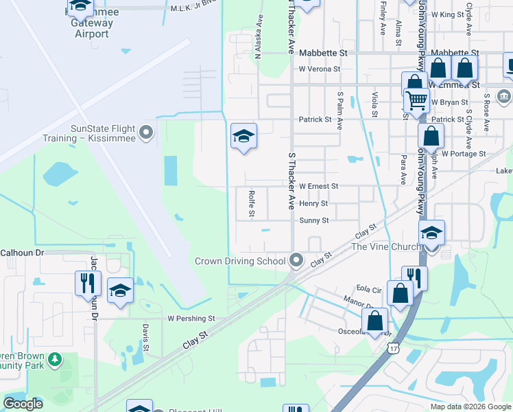 map of restaurants, bars, coffee shops, grocery stores, and more near 650 Hudson Street in Kissimmee