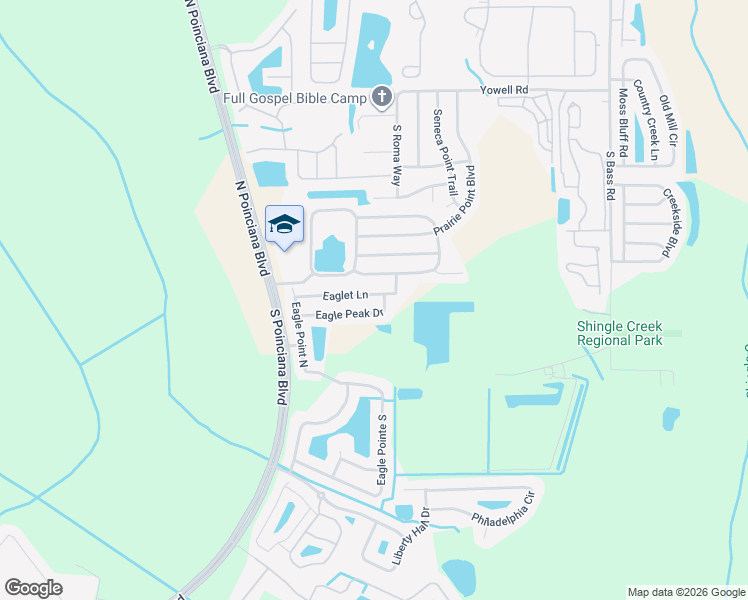 map of restaurants, bars, coffee shops, grocery stores, and more near 4595 Eaglet Lane in Kissimmee