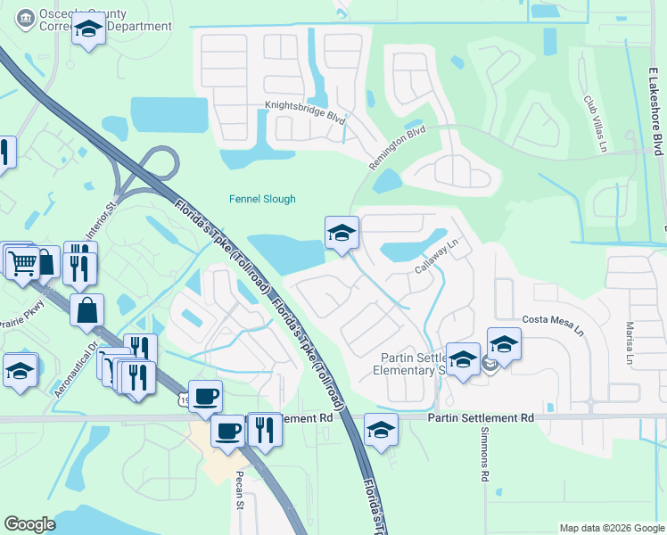 map of restaurants, bars, coffee shops, grocery stores, and more near 2692 Willow Glen Circle in Kissimmee