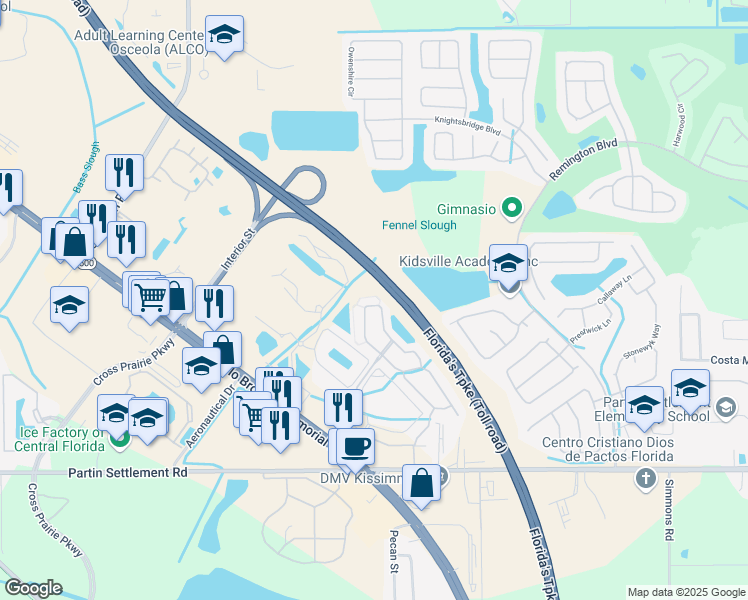 map of restaurants, bars, coffee shops, grocery stores, and more near 2476 Hassonite Street in Kissimmee