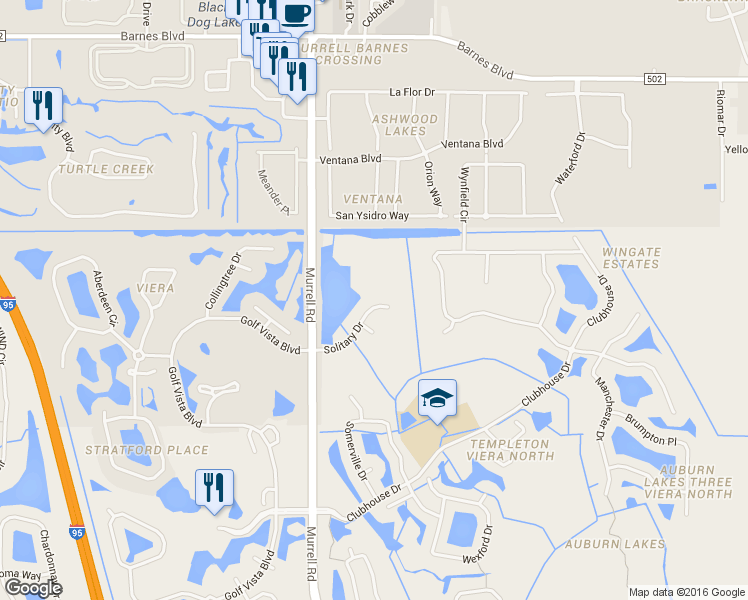 map of restaurants, bars, coffee shops, grocery stores, and more near 4812 Solitary Drive in Rockledge