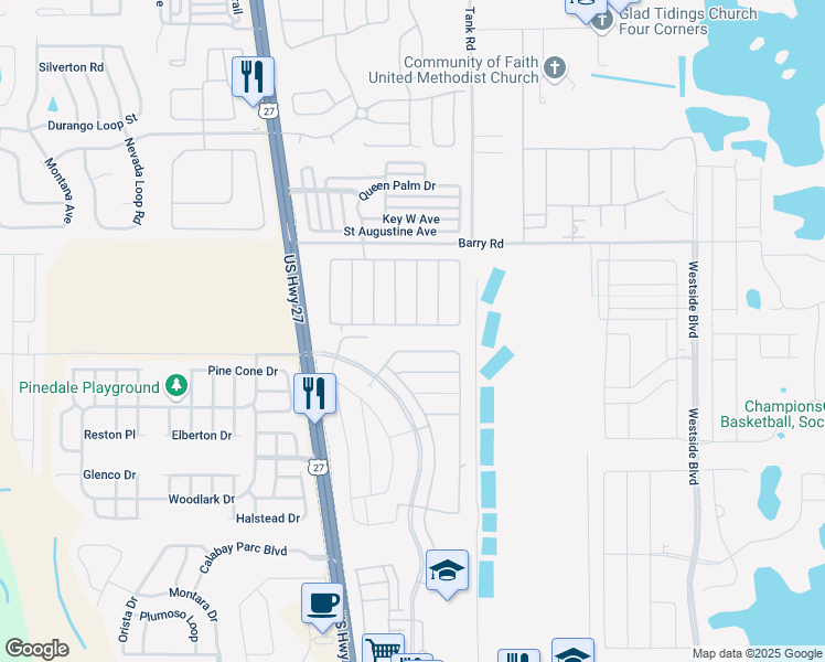 map of restaurants, bars, coffee shops, grocery stores, and more near 650 Solana Circle in Davenport