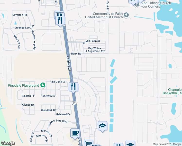map of restaurants, bars, coffee shops, grocery stores, and more near 650 Solana Circle in Davenport