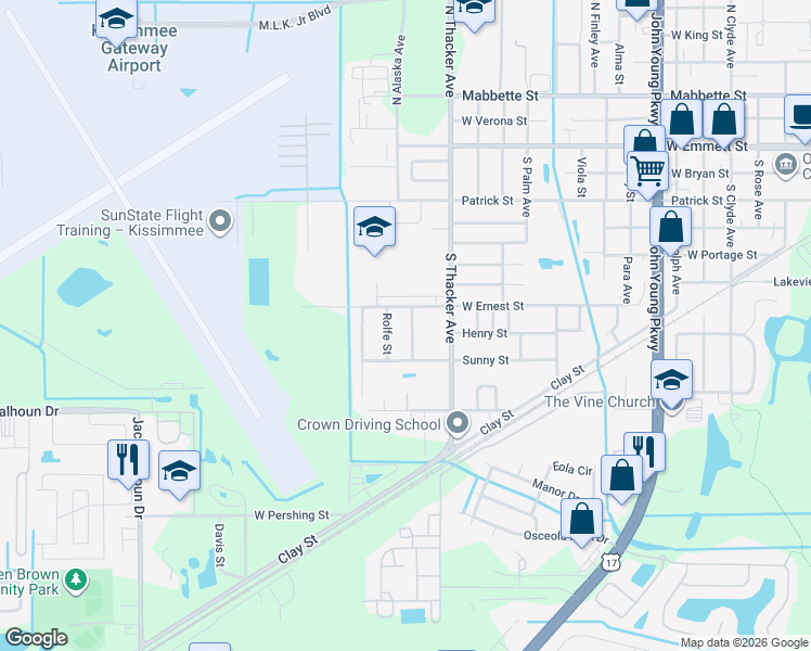 map of restaurants, bars, coffee shops, grocery stores, and more near 650 Hudson Street in Kissimmee