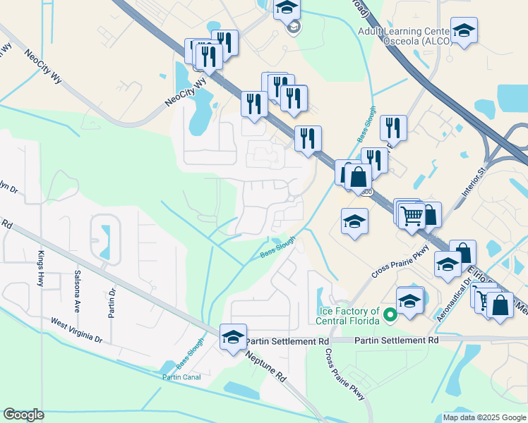 map of restaurants, bars, coffee shops, grocery stores, and more near 2030 Piedmont Ln in Kissimmee