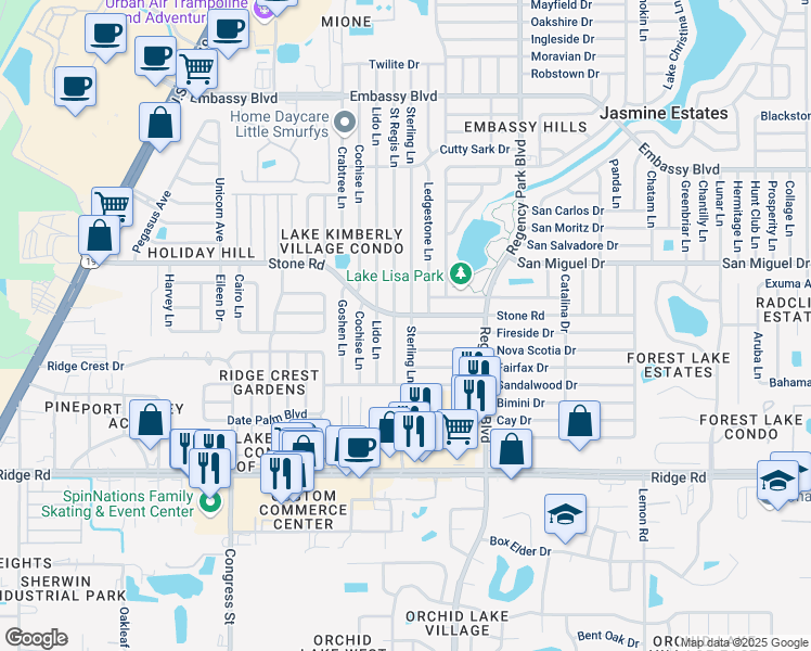 map of restaurants, bars, coffee shops, grocery stores, and more near 8831 Sterling Lane in Port Richey