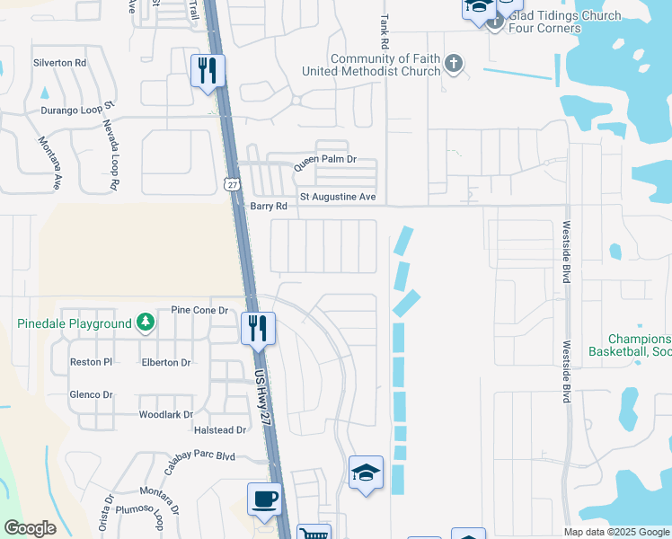 map of restaurants, bars, coffee shops, grocery stores, and more near 650 Solana Circle in Davenport