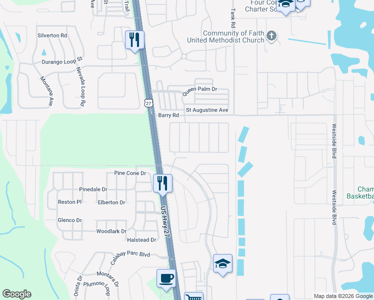 map of restaurants, bars, coffee shops, grocery stores, and more near 257 Sevilla Avenue in Davenport