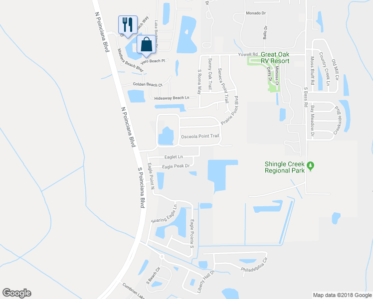 map of restaurants, bars, coffee shops, grocery stores, and more near 4608 Cheyenne Point Trail in Kissimmee