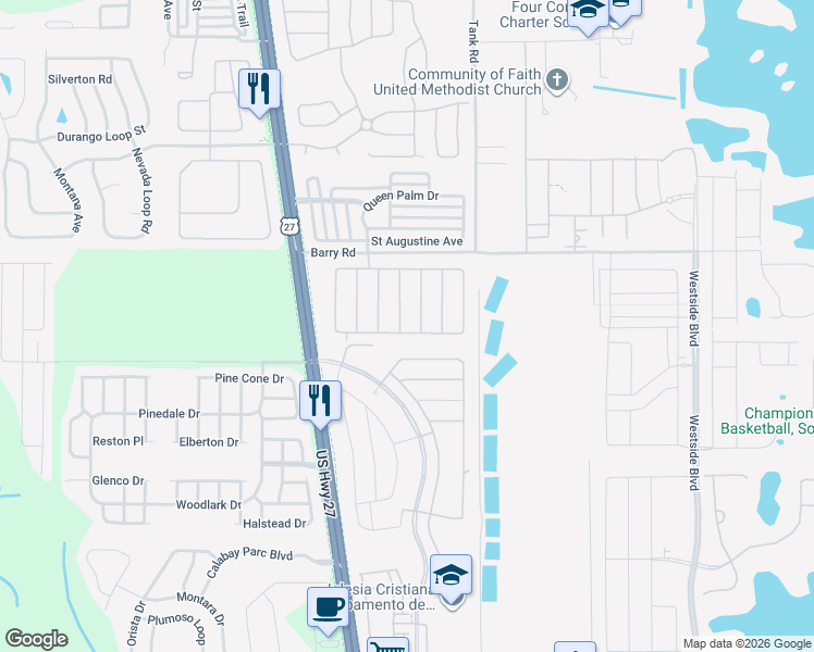 map of restaurants, bars, coffee shops, grocery stores, and more near 650 Solana Circle in Davenport
