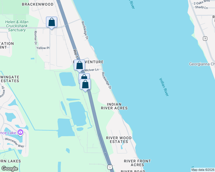 map of restaurants, bars, coffee shops, grocery stores, and more near 2133 Rockledge Drive in Rockledge