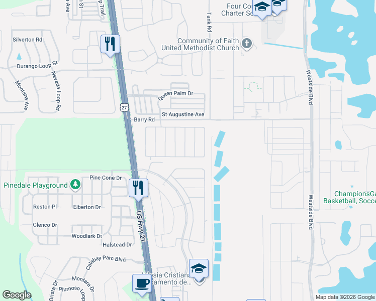 map of restaurants, bars, coffee shops, grocery stores, and more near 846 Solana Circle in Davenport