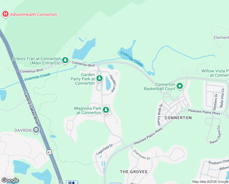 map of restaurants, bars, coffee shops, grocery stores, and more near 8826 Handel Loop in Land O' Lakes