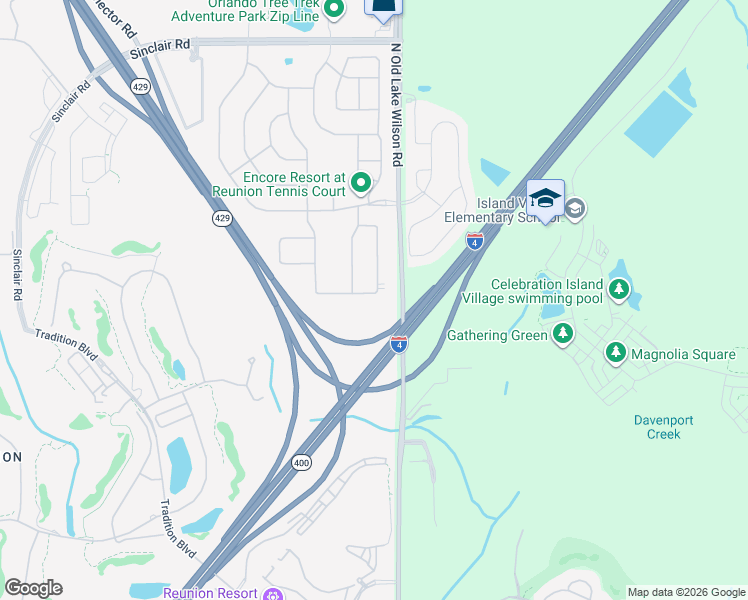 map of restaurants, bars, coffee shops, grocery stores, and more near 710 North Old Lake Wilson Road in Kissimmee