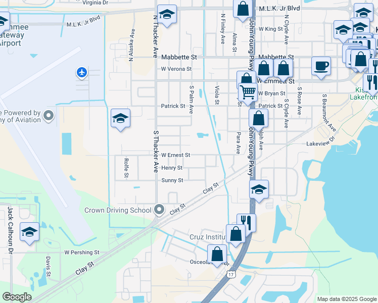 map of restaurants, bars, coffee shops, grocery stores, and more near 1707 West Ernest Street in Kissimmee