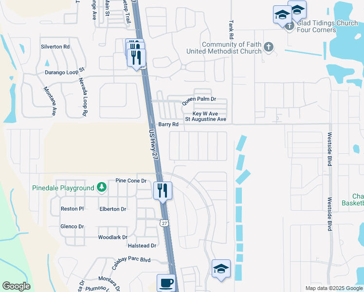 map of restaurants, bars, coffee shops, grocery stores, and more near 142 Cordova Avenue in Davenport