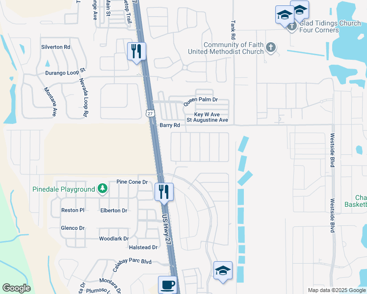 map of restaurants, bars, coffee shops, grocery stores, and more near 142 Cordova Avenue in Davenport