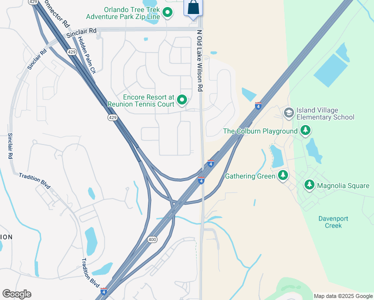 map of restaurants, bars, coffee shops, grocery stores, and more near 361 Southfield Street in Kissimmee