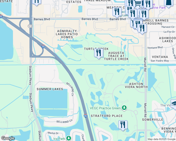map of restaurants, bars, coffee shops, grocery stores, and more near 4431 Aberdeen Circle in Rockledge